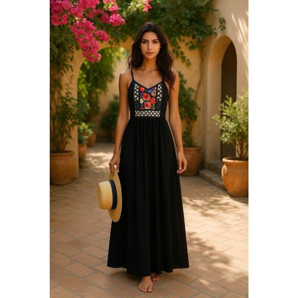 VTG 70s P.J. Walsh NY Boho Maxi Dress Floral Polka Dot Patchwork Sz 6 Union Made - Picture 4 of 15